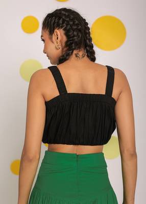 Solid black sleeveless summer cotton crop top 6