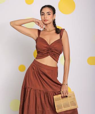 summer resort wear solid coffee brown top with back tie ups 1