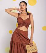 summer resort wear solid coffee brown top with back tie ups