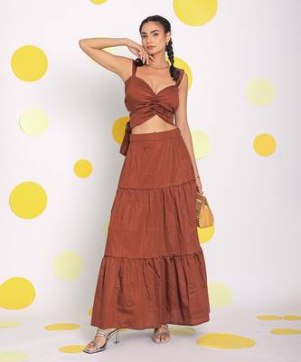 summer resort wear solid coffee brown top with back tie ups 3