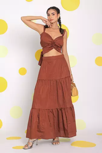 summer resort wear solid coffee brown top with back tie ups