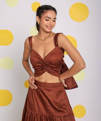 summer resort wear solid coffee brown top with back tie ups 4