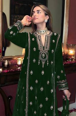 Green embroidered velvet salwar suit (Without Potibag) 2