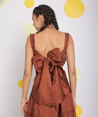 summer resort wear solid coffee brown top with back tie ups 5