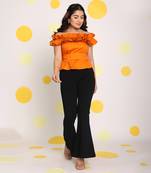 Rust orange frill off shoulder bust fitted 100% cotton tunic short top