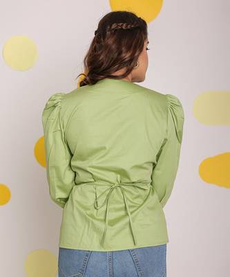 Mint green v-neck full sleeve buttoned 100% cotton top 6