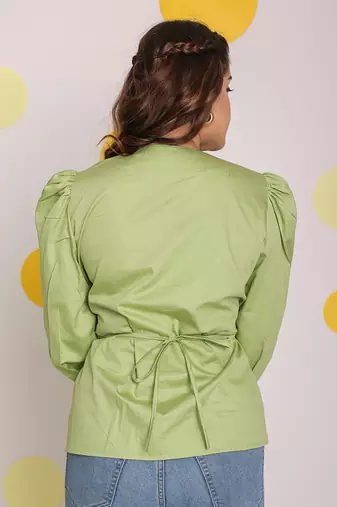 Mint green v-neck full sleeve buttoned 100% cotton top