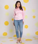 Solid baby pink collared full sleeve buttoned 100% cotton top
