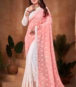 Designer peach white resham embroidery work georgette saree