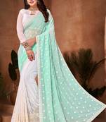 Designer white resham embroidery work georgette saree