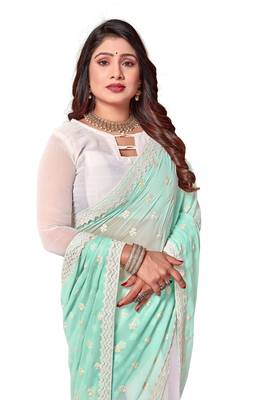 Designer white resham embroidery work georgette saree 4