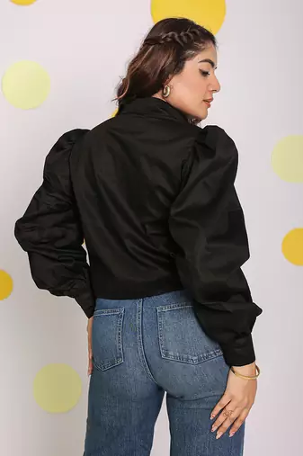 Solid black with statement white frills 100% cotton crop top