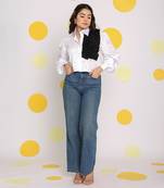 Solid white shirt with statement black frills 100% cotton crop shirt