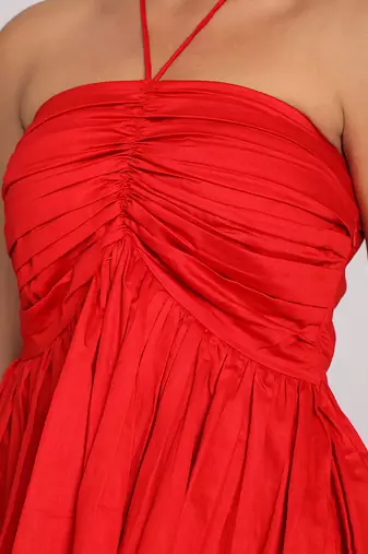Solid red halter neck bust fitted 100% cotton peplum top
