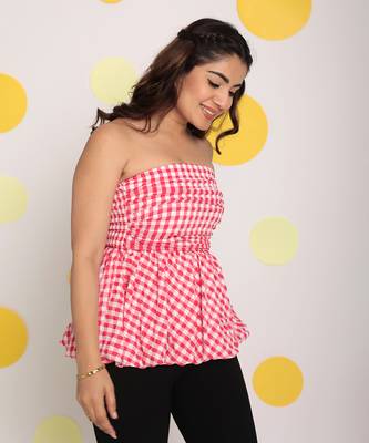 White and pink bubble 3 way styling bust fitted top with detachable short balloon sleeves 4