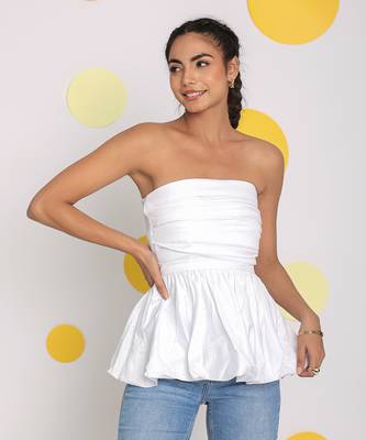 White 3 way styling bust fitted top with detachable short balloon sleeves 1