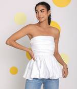 White 3 way styling bust fitted top with detachable short balloon sleeves