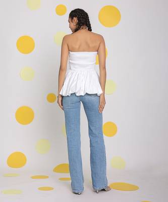 White 3 way styling bust fitted top with detachable short balloon sleeves 6