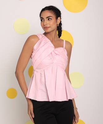 Solid baby pink bust fitted 100% cotton top 1