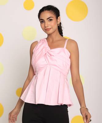 Solid baby pink bust fitted 100% cotton top 3