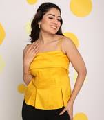 Solid yellow bust fitted party wear 100% cotton tunic short tops