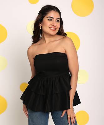 Solid black colour tube peplum frill  party wear top 1
