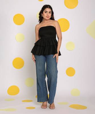 Solid black colour tube peplum frill  party wear top 2