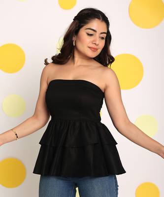 Solid black colour tube peplum frill  party wear top 3