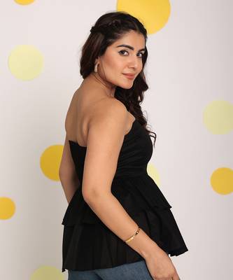 Solid black colour tube peplum frill  party wear top 4
