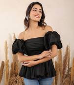 Black 3 way styling bust fitted top with detachable short balloon sleeves