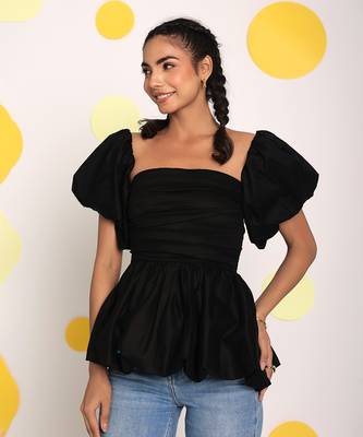 Black 3 way styling bust fitted top with detachable short balloon sleeves 4