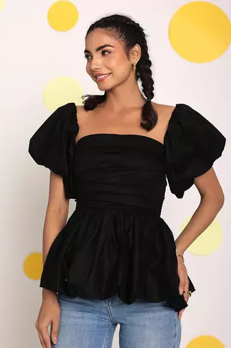 Black 3 way styling bust fitted top with detachable short balloon sleeves