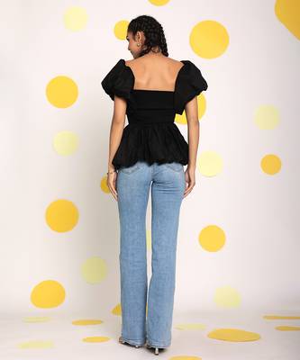Black 3 way styling bust fitted top with detachable short balloon sleeves 6