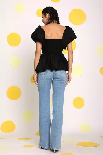 Black 3 way styling bust fitted top with detachable short balloon sleeves