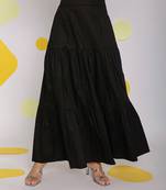 Solid black resort wear maxi style 100% cotton relaxed high waist long skirt