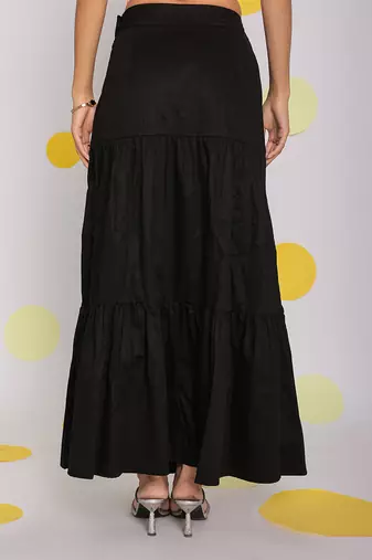 Solid black resort wear maxi style 100% cotton relaxed high waist long skirt