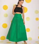 Green corset belt resortwear cotton high waist long skirt