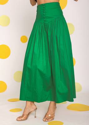 Green corset belt resortwear cotton high waist long skirt 3