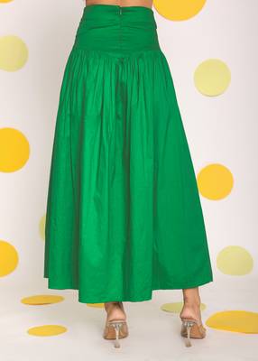 Green corset belt resortwear cotton high waist long skirt 4
