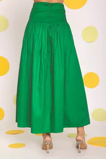 Green corset belt resortwear cotton high waist long skirt