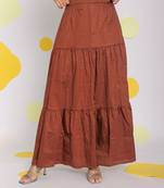 Solid coffee brown summer resortwear 100% cotton long skirt