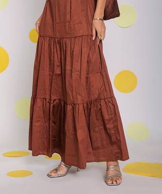 Solid coffee brown summer resortwear 100% cotton long skirt 4