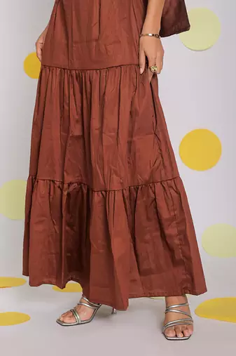 Solid coffee brown summer resortwear 100% cotton long skirt