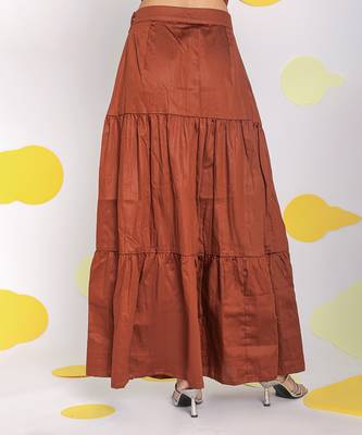 Solid coffee brown summer resortwear 100% cotton long skirt 5