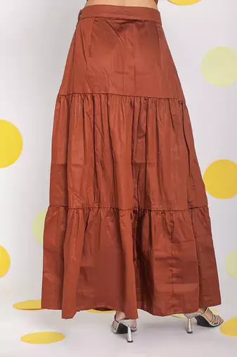 Solid coffee brown summer resortwear 100% cotton long skirt