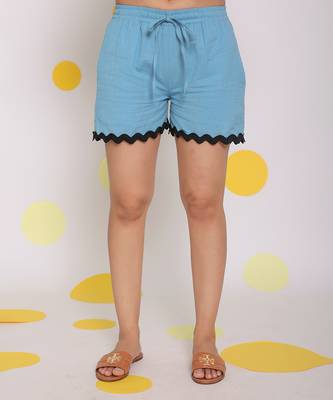 Sky blue summer elastic waist relaxed casual shorts 1