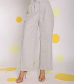 Solid ash grey relaxed wide legs lycra twill high waist korean pants
