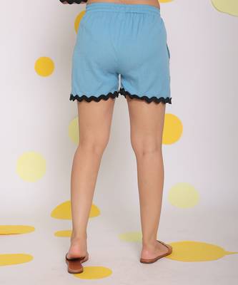 Sky blue summer elastic waist relaxed casual shorts 4