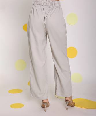Solid ash grey relaxed wide legs lycra twill high waist korean pants 5