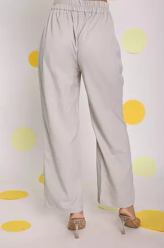 Solid ash grey relaxed wide legs lycra twill high waist korean pants